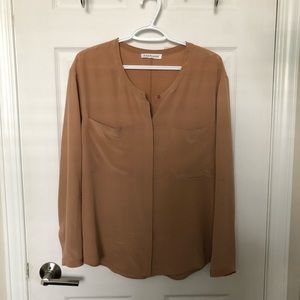 Everlane 100% silk blouse (collarless) in camel